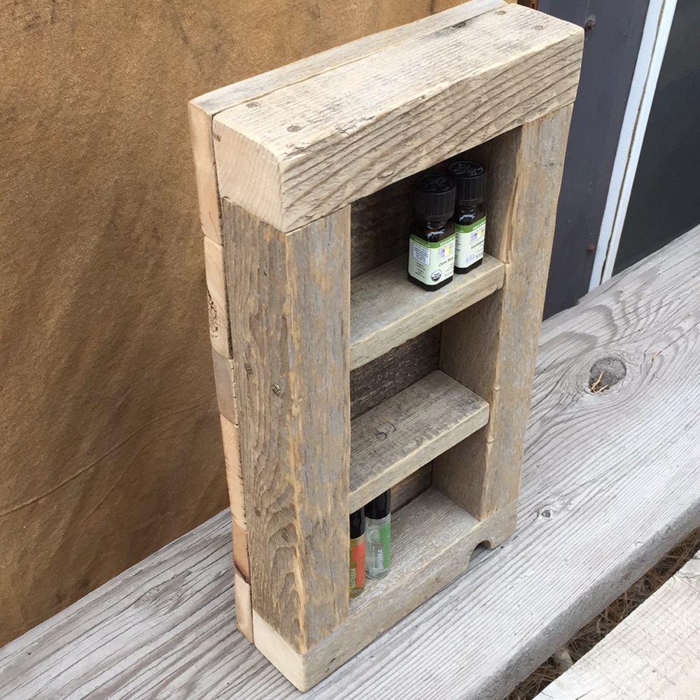 Handmade Rustic Barn Wood Essential Oil Shelf - Picture 3 of 9